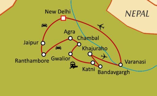 Carte du circuit De la jungle de Kipling au bord du Gange