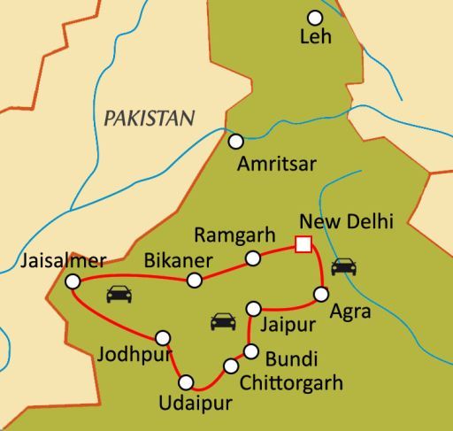 Carte du circuit Trésors du Rajasthan