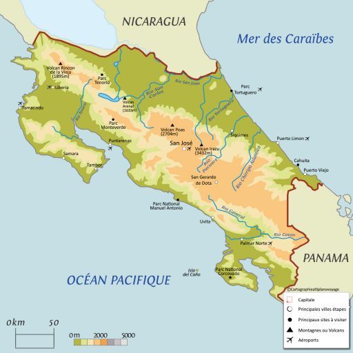 Carte touristique Costa Rica