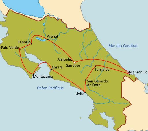 Carte du circuit Aventure au Costa Rica