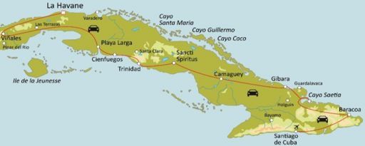 Carte du circuit Cuba d'Est en Ouest