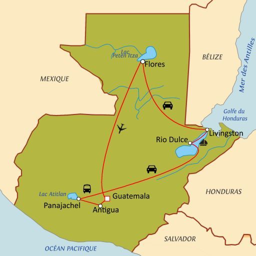 Carte du circuit Trésors du Guatemala