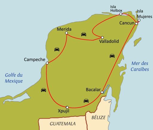 Carte du circuit Yucatan : les secrets des Mayas