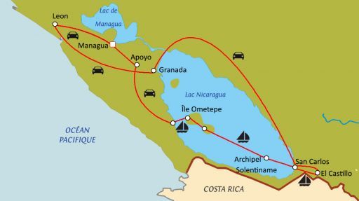 Carte du circuit Lacs et volcans du Nicaragua avec chauffeur