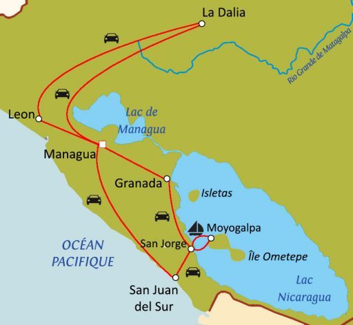 Carte du circuit Trésors du Nicaragua avec chauffeur
