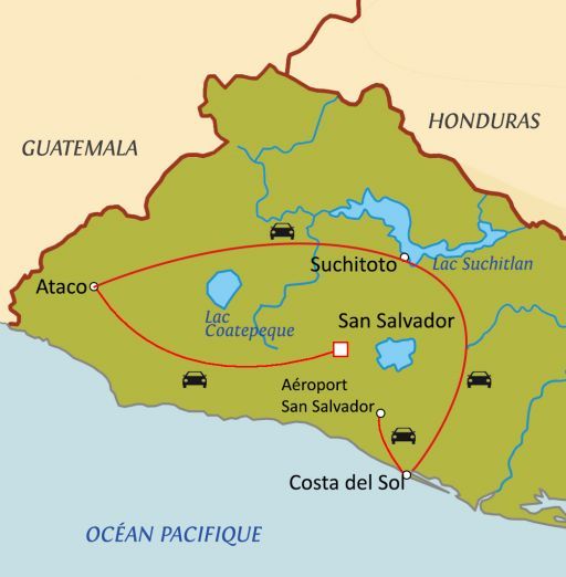 Carte du circuit Trésors du Salvador avec guide-chauffeur francophone