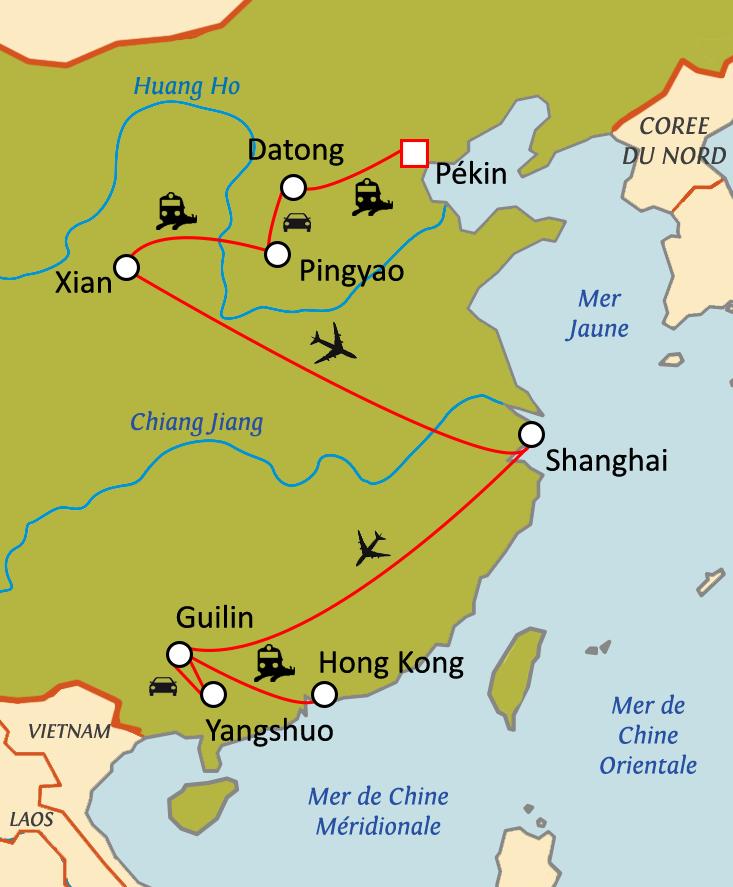 Carte du circuit Trésors de Chine